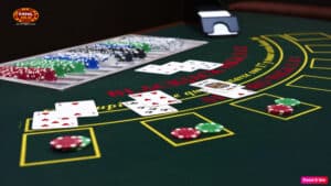 Ang larawan ay isang blackjack table